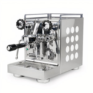 Rocket Appartamento espresso machine in white with copper panels – single boiler heat exchanger machine