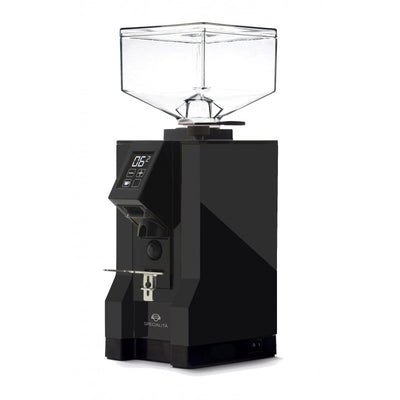 All black Eureka Mignon specialita espresso grinder with clear bean hopper